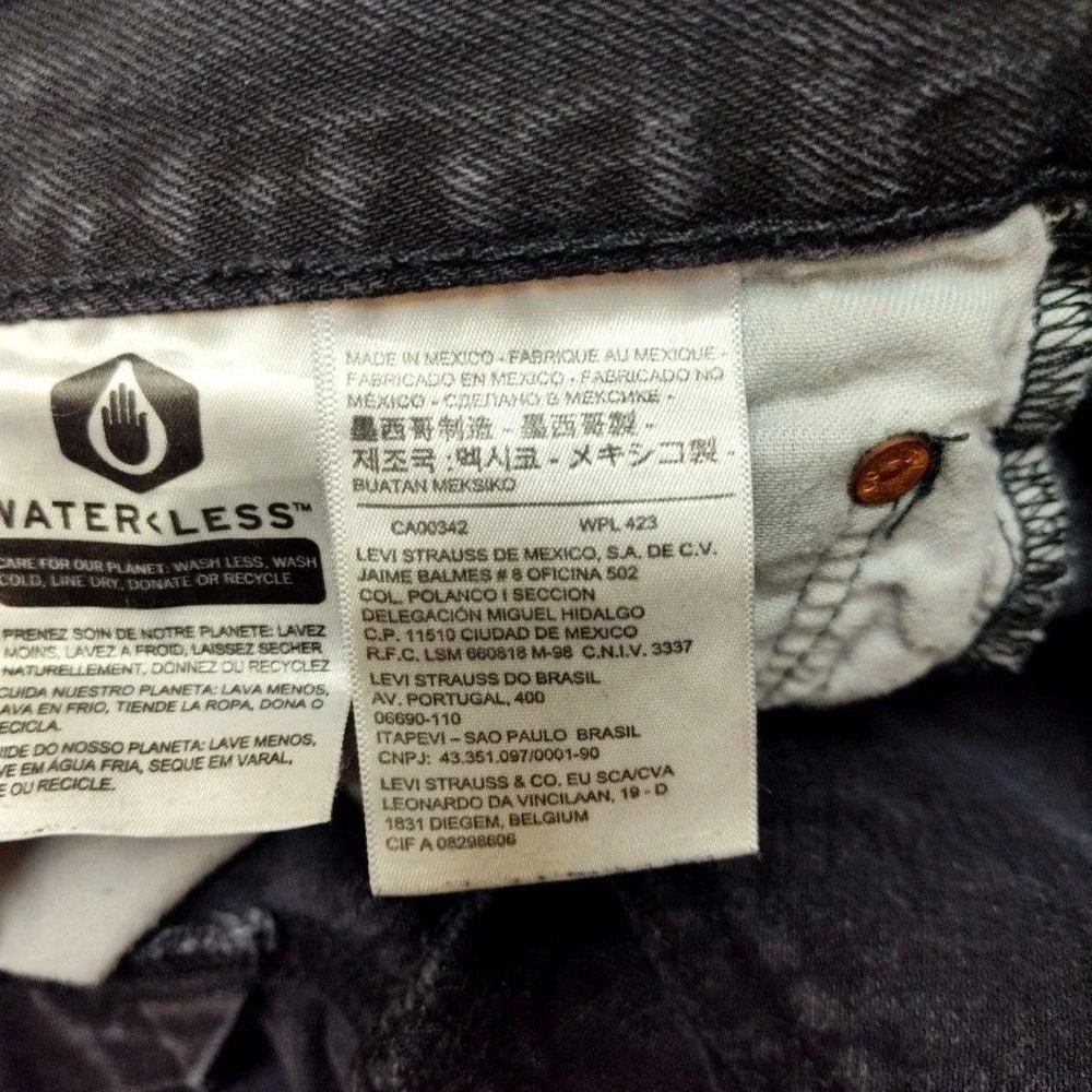 Levis 501 Jeans Mens 34x29 Black Straight Charcoal Wash Distressed Button Fly